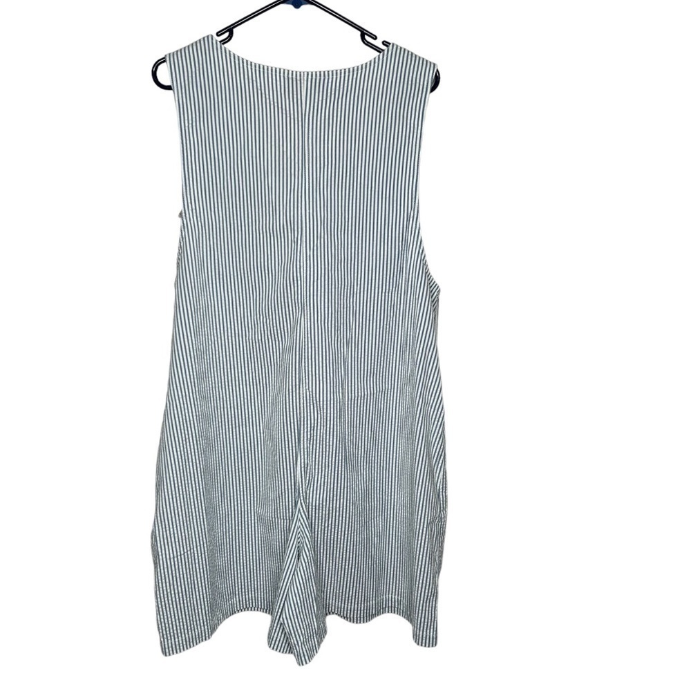 Denim & Co. Women's Plus 1X Blue and White Striped SHORTALLS w/Pockets Overalls - Picture 4 of 4
